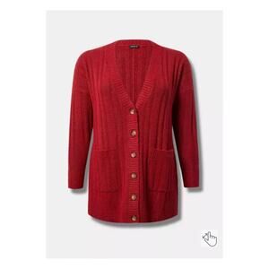Torrid Jester Red Vegan Cashmere Boyfriend Cardigan Sweater Sz.3 NWT
